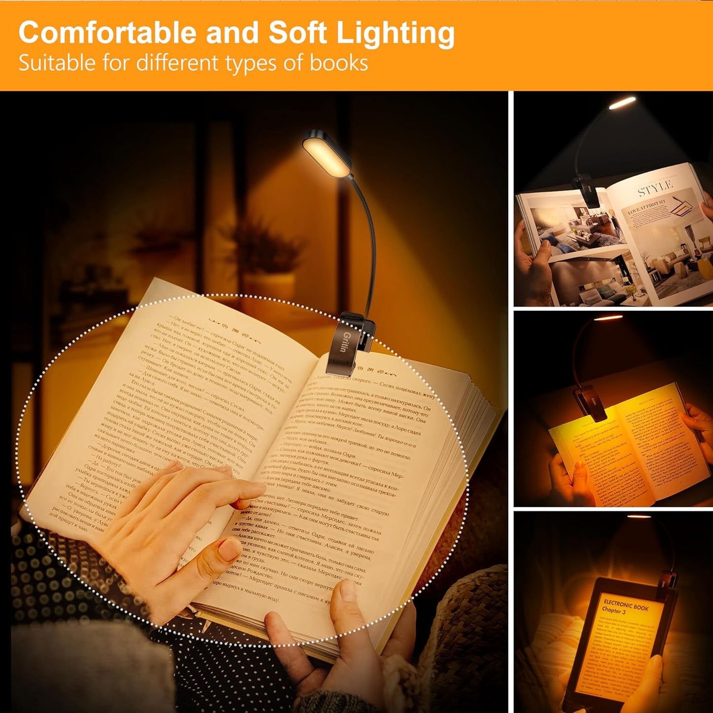 16 LED Reading Light, Book Light 3 Eye-Protecting Modes Book Lamp (White/Amber/Mixed) - Stepless Dimming, Rechargeable, Long Battery Life, 4-Level Power Indicator, Flexible Clip on Book Light