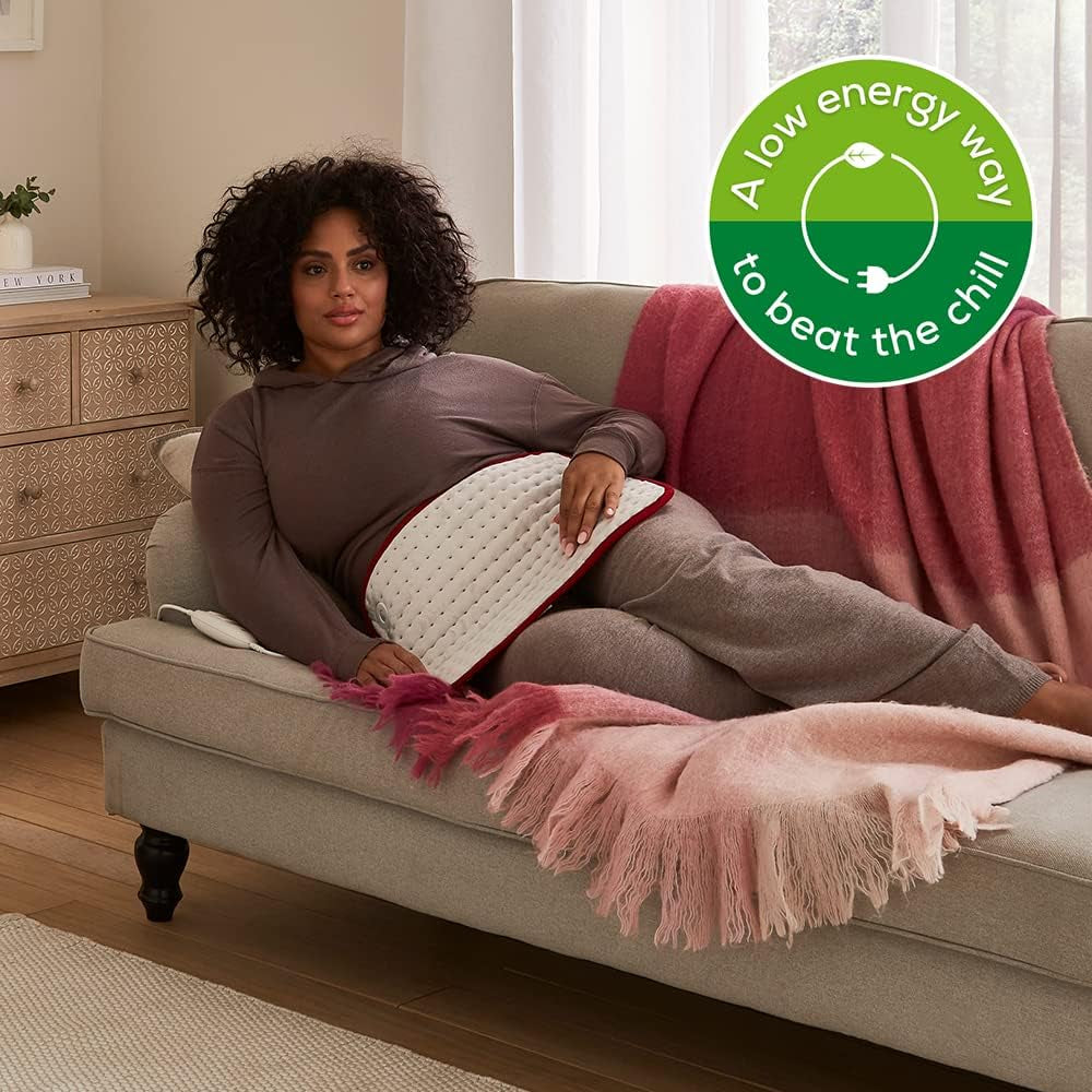 HK Comfort Heat Pad, Flexible Warming Electric Heating Pad with Super-Soft Surface, Controllable Warmth with 3 Temperature Settings, Machine-Washable, Automatic Switch-Off, 100 Watts, 44X33Cm