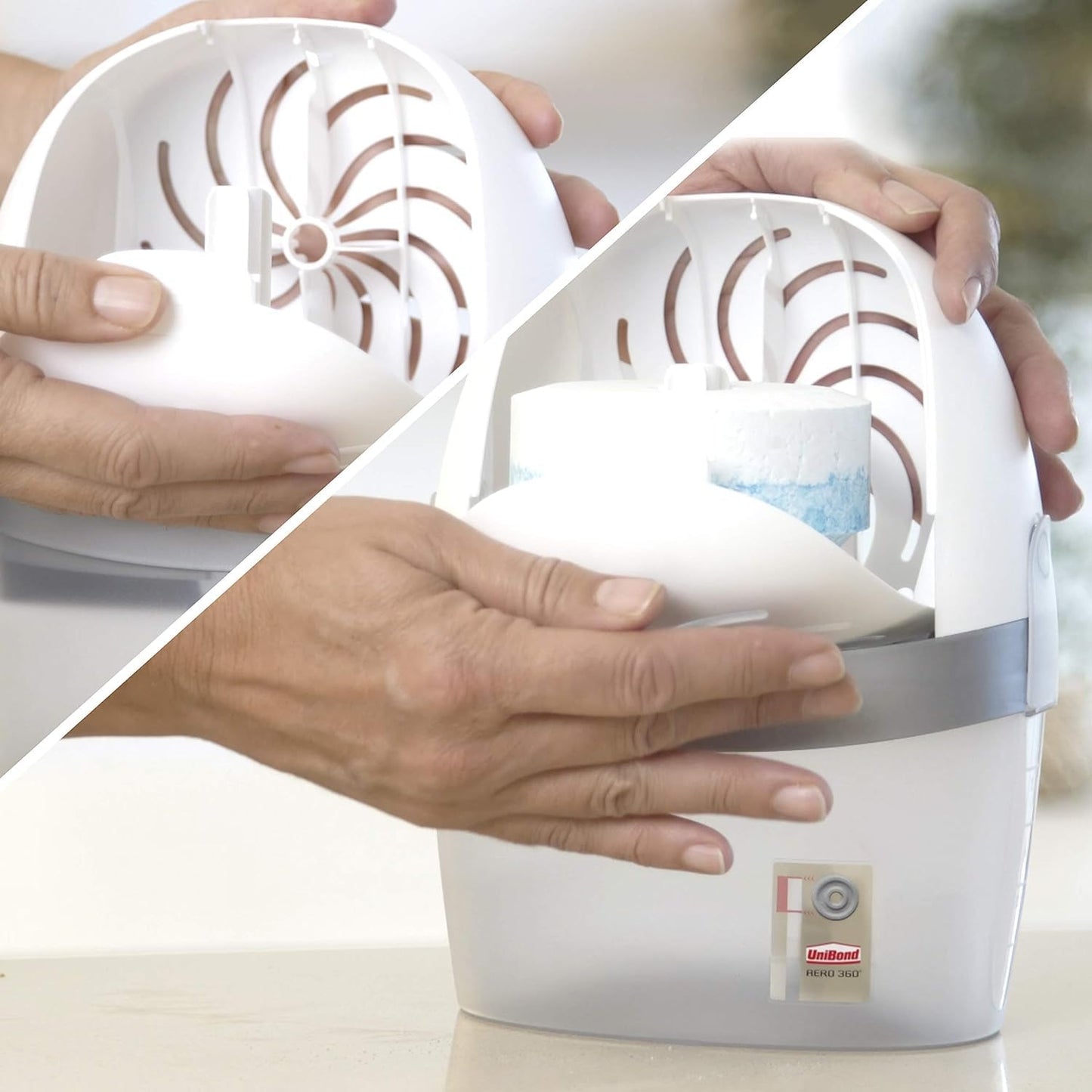 AERO 360º Moisture Absorber, 1 Device Incl. 1 Refill Tab 450G, Ultra-Absorbent Dehumidifier, Helps to Prevent Condensation, Mould & Musty Smells, Recyclable, Refillable Condensation Absorber