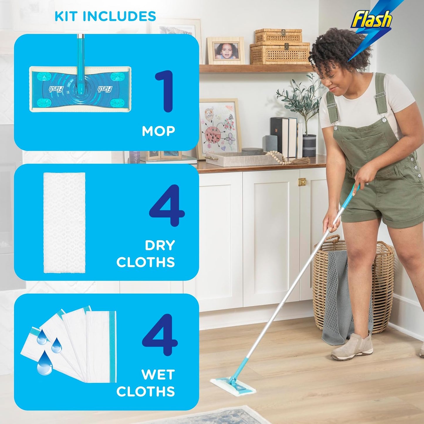 Speed Mop Starter Kit, All-In-One Floor Mopping System (4 Wet + 4 Dry Pads), Floor Mop, Mop Refill Pads