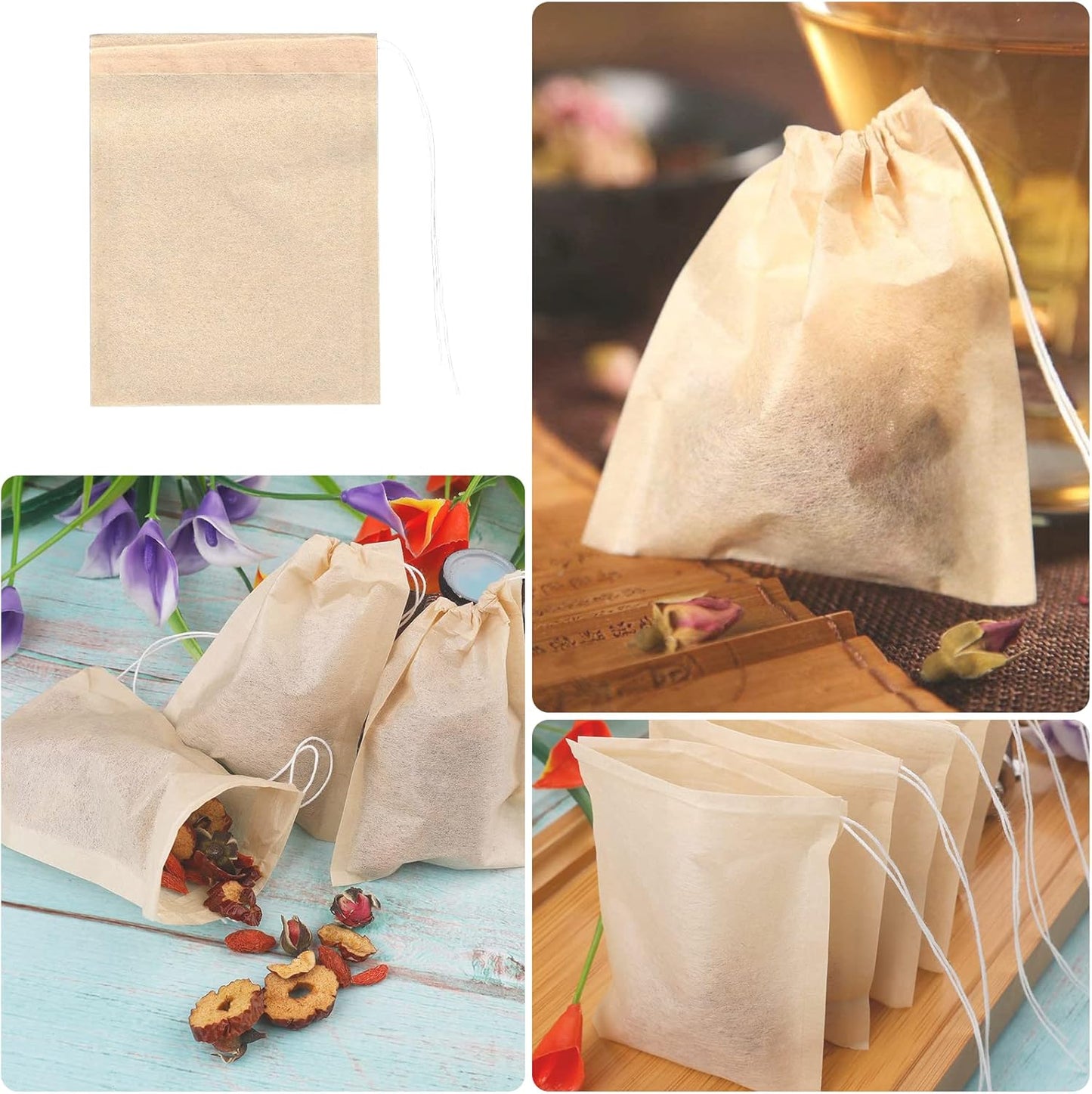 100PCS Disposable Tea Filter Bags, Empty with Drawstring, for Loose, Muslin Bag (6 X 8 Cm) (100PCS)