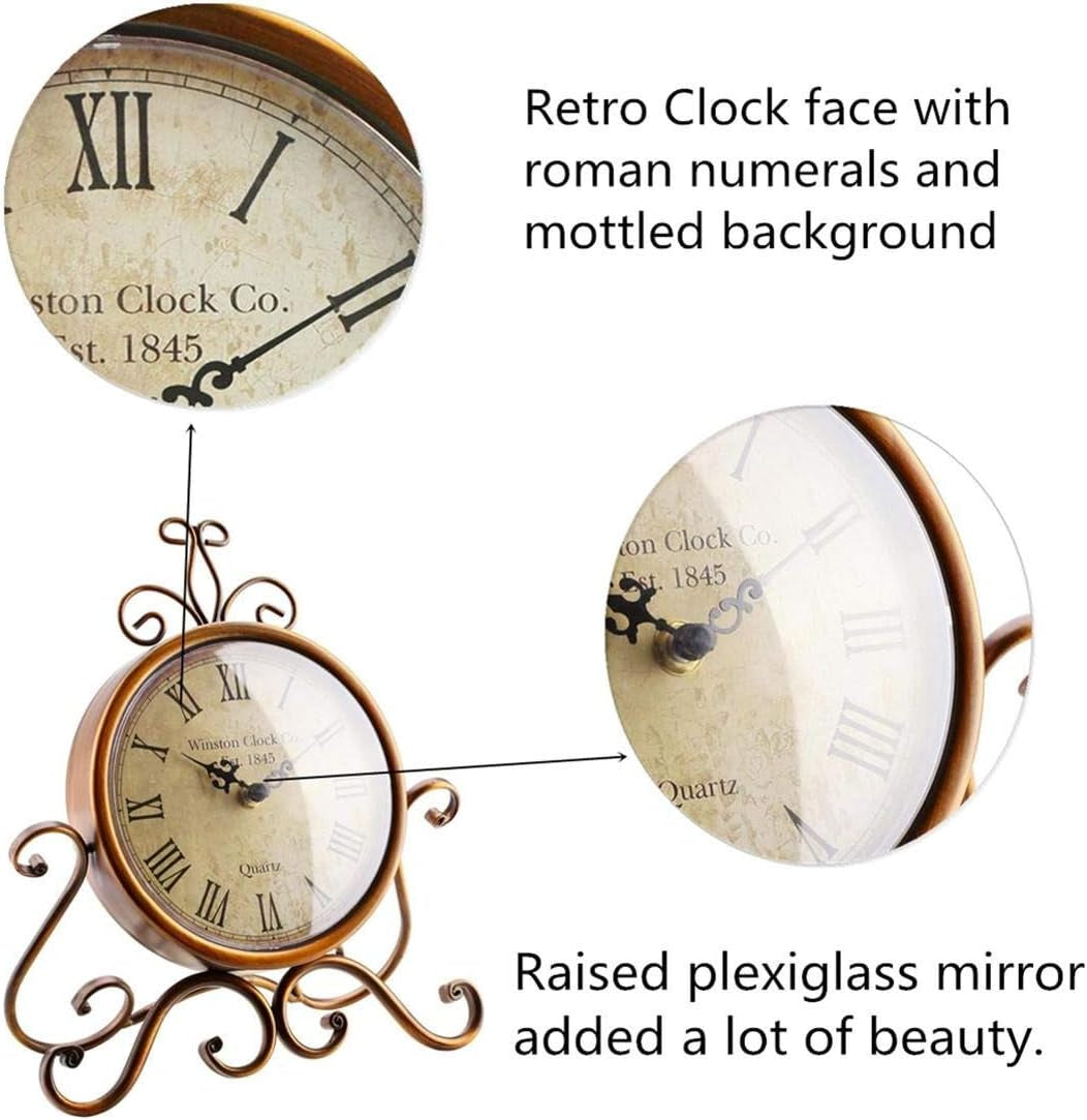Table Clocks 28 Cm Height Silent Non Ticking Roman Retro Art Desk Clock for Living Room Bedroom Office(Copper)