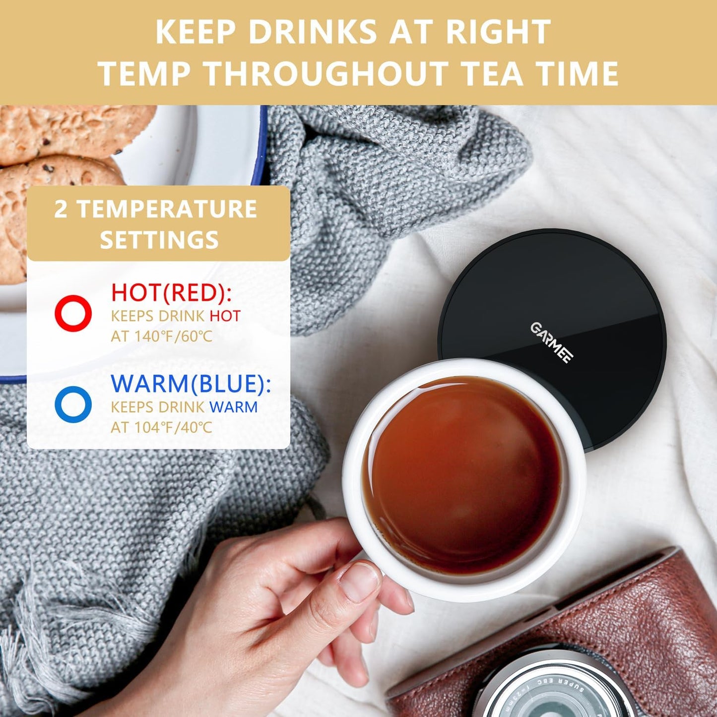 Mug Warmer Coffee Warmer - Cup Warmer with 2 Temperature Settings Smart Tea Warmer Portable Beverage Warmer Drink Warmer for Office丨Desk丨Cocoa丨Coffee丨Tea丨Milk丨Hot Drinks