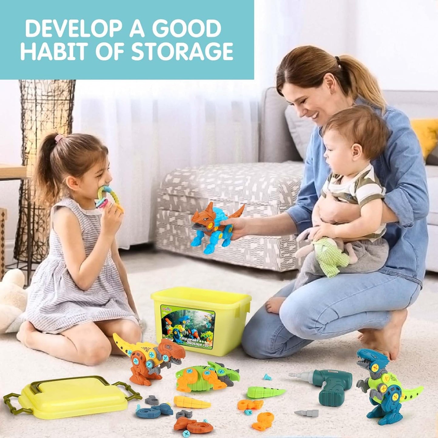 Take Apart Dinosaur Toys for Kids with Storage Box Electric Drill DIY Construction Build Set Educational STEM for Boys Girls