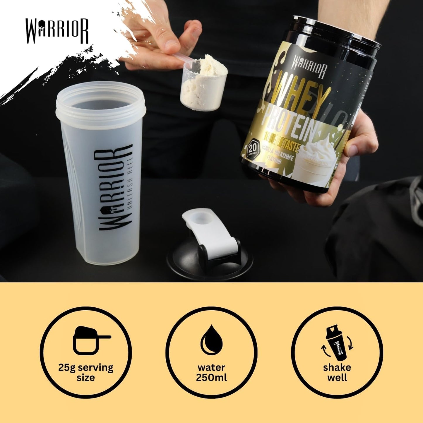 Whey Protein Powder 500G - up to 36G* Protein per Shake – Low Sugar - Muscle Growth and Recovery Drink - Amazing Taste - 20 Servings - GMP Certified (Vanilla Milkshake)