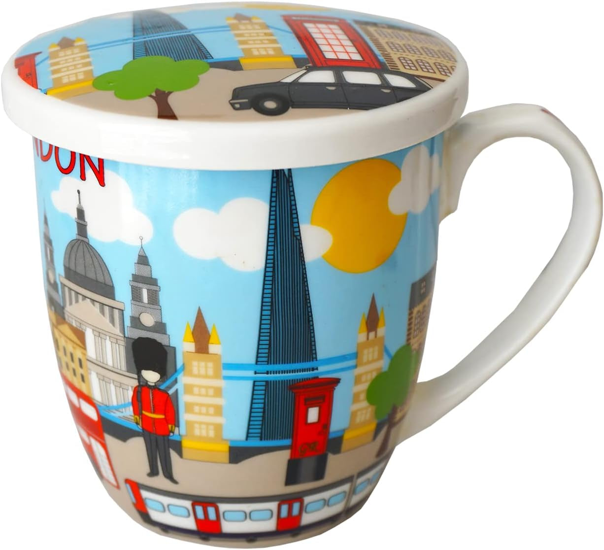 UK London British Skyline Pictures Ceramic Coffee Tea Cup Mug with Lid Home Kitchen Office, Decorative Gift Box - UK England London Souvenir