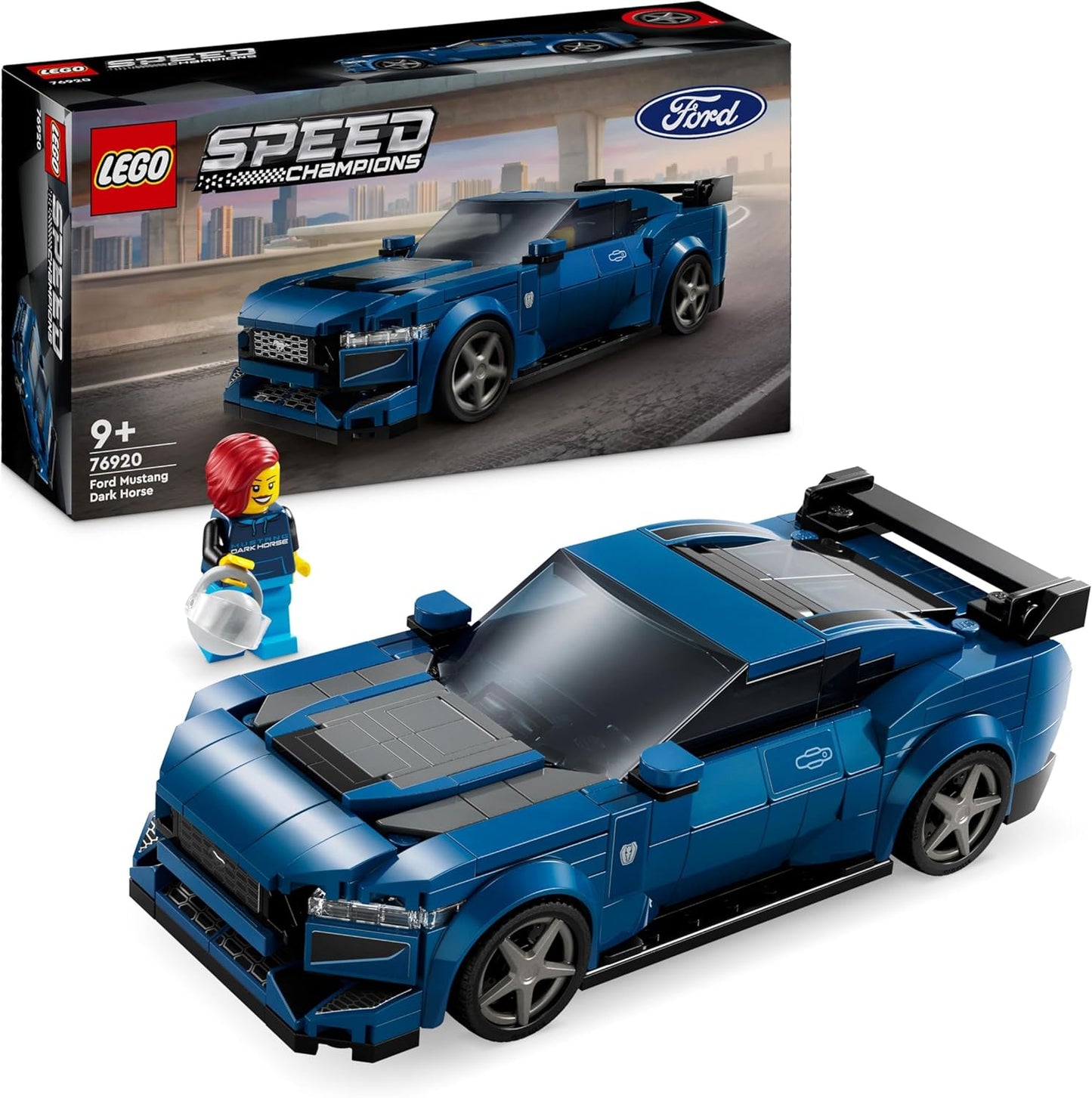 Speed Champions Ford Mustang Dark Horse Sports Car Toy Vehicle for 9 plus Year Old Boys & Girls, Buildable Model Set with Driver Minifigure, Kids' Bedroom Decoration, Birthday Gift Idea 76920
