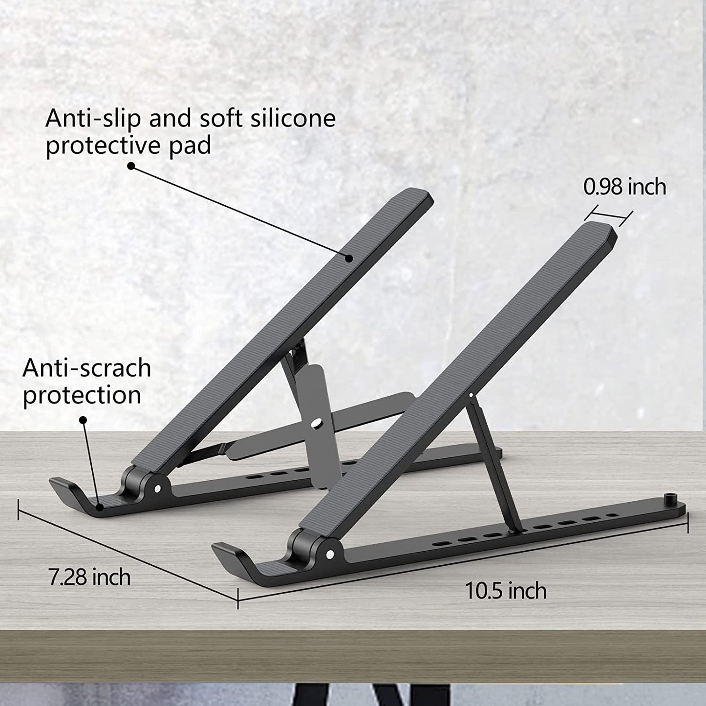 Laptop Stand for Desk, Adjustable Laptop Riser Abs+Silicone Foldable Portable Laptop Holder, Ventilated Cooling Notebook Stand for 10-15.6” Laptops,Tablet-Black