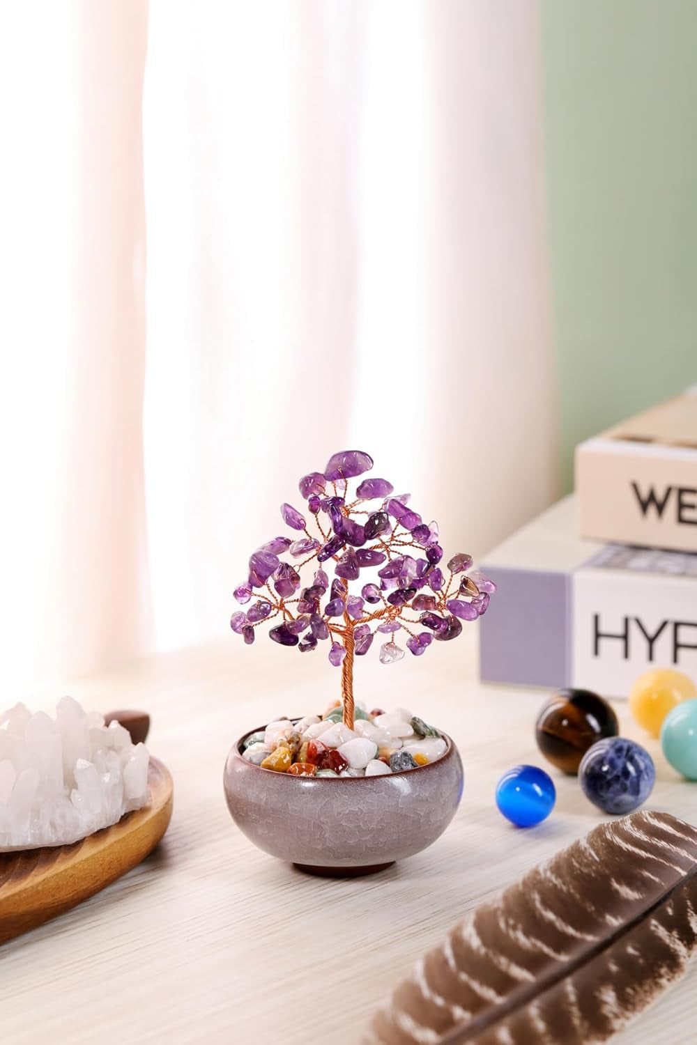 Amethyst Crystal Tree, Healing Crystal Tree of Life, Gemstone Tree Feng Shui Tree Crystal Gifts, Handmade Purple Stones Tree Ornament, Spiritual Gifts Home Office Decor