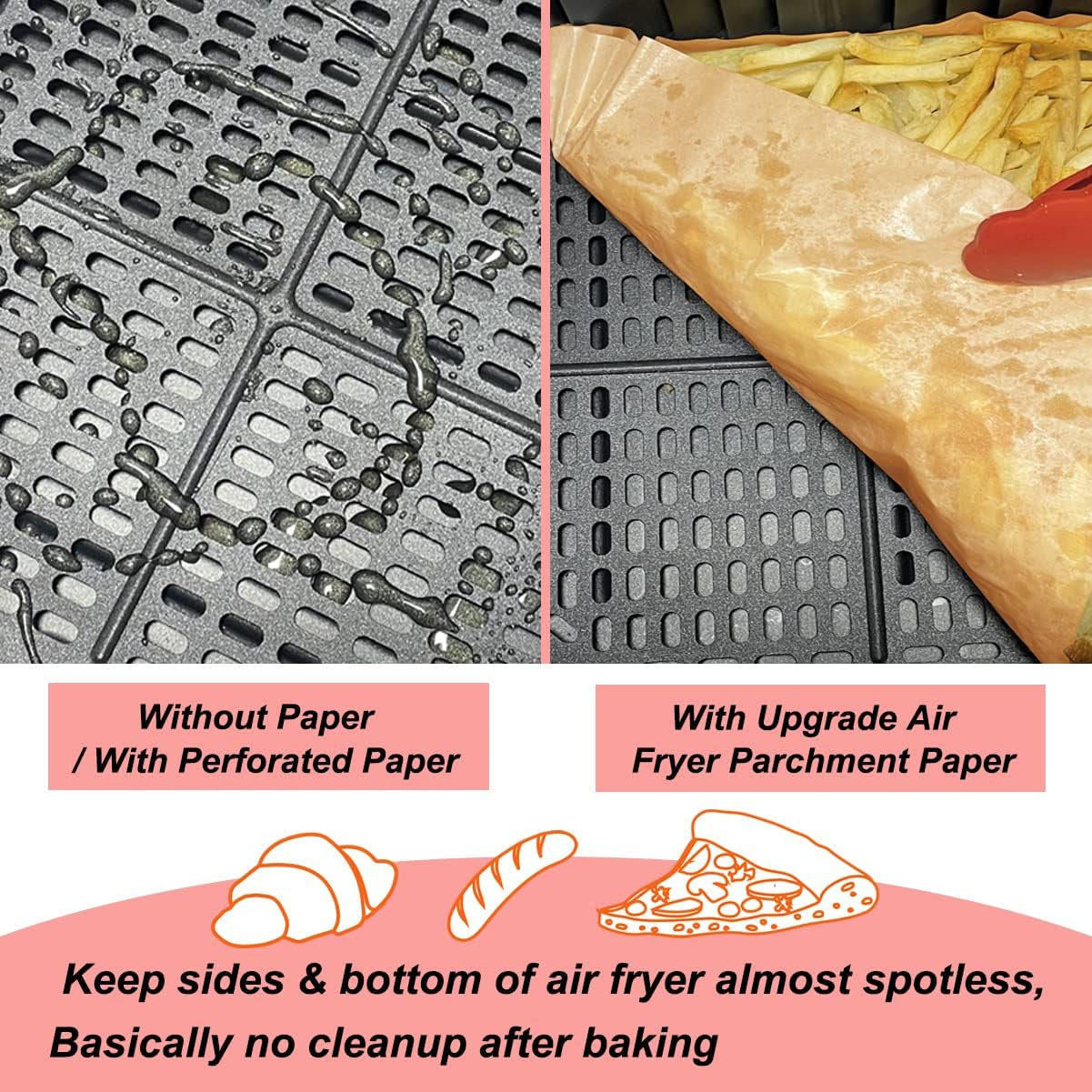 100Pcs Air Fryer Liners for Ninja Dual, Air Fryer AF300UK AF400UK Accessories, Disposable Airfryer Parchment Paper Liners, Compatible with Ninja, Salter, Tower and Other Dual Zone Fryers