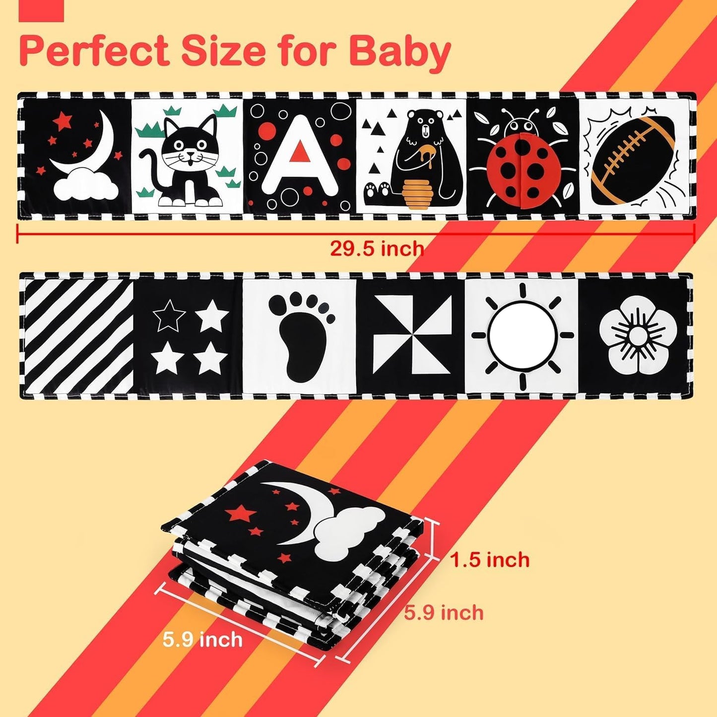 Baby Toys 0-6 Months, Black and White Sensory Toys Brain Development, Tummy Time Toys, Soft Baby Book, Baby Essentials for Newborn 0-6-12 Months Newborn Toys Baby Gifts