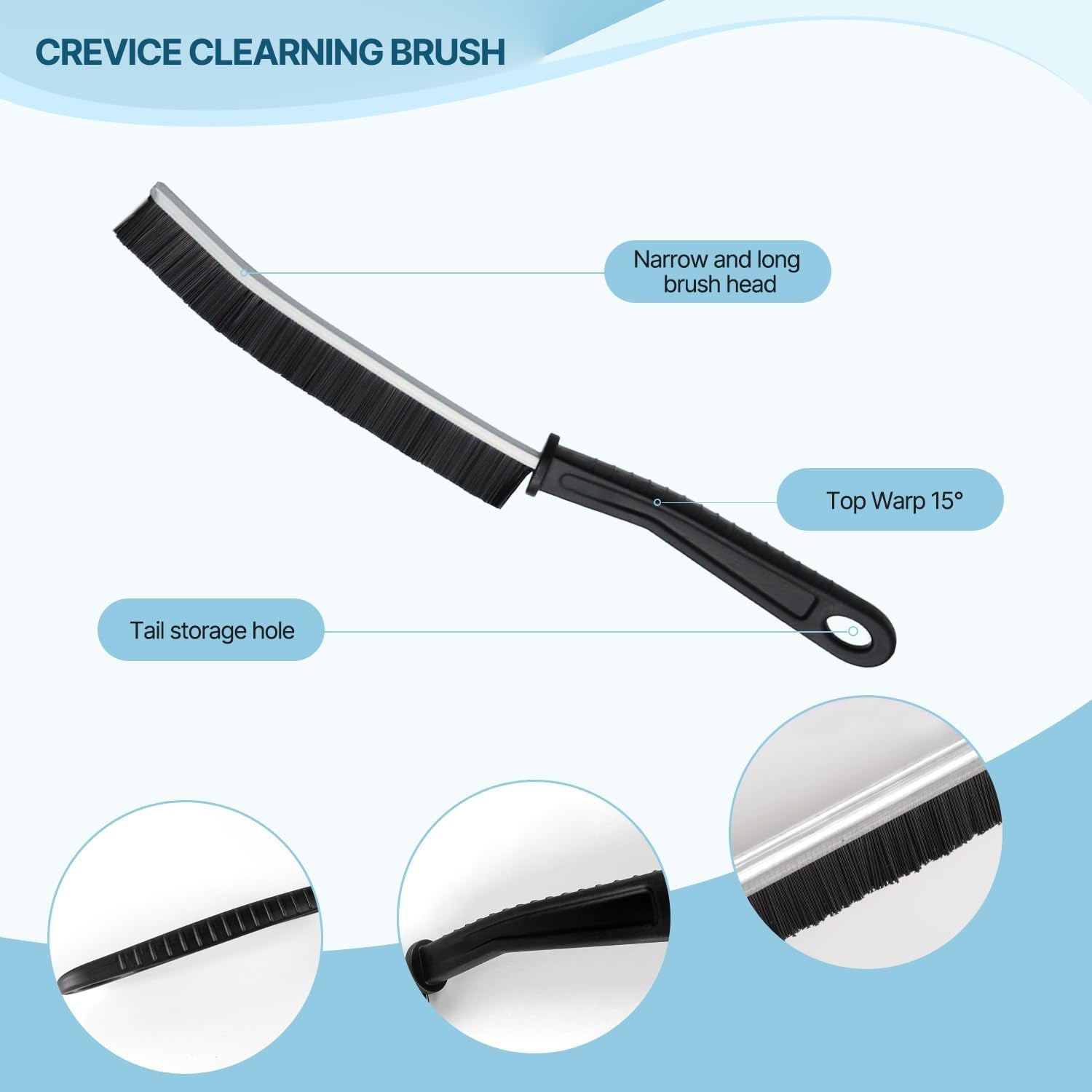 Crevice Cleaning Brush, Bathroom Tile Groove Gap Cleaning Brush,Premium Crevice Cleaning Tool Aluminum Support with 15° Angle Magic Brush, Thin Cleaning Brush for Home Kitchen