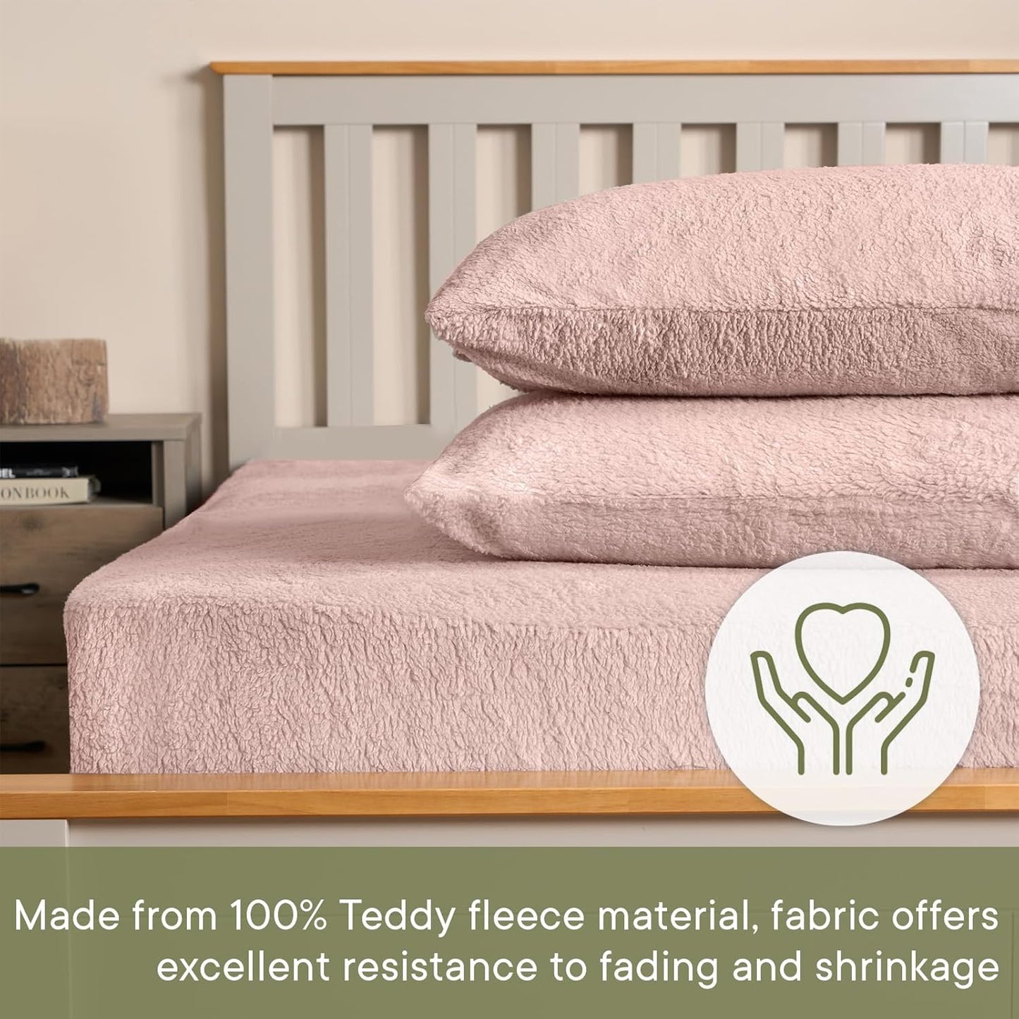 Teddy Fleece Fitted Bed Sheet Thermal Warm Soft Luxury Fluffy Cuddly Cosy Bedding, Blush Pink - Single