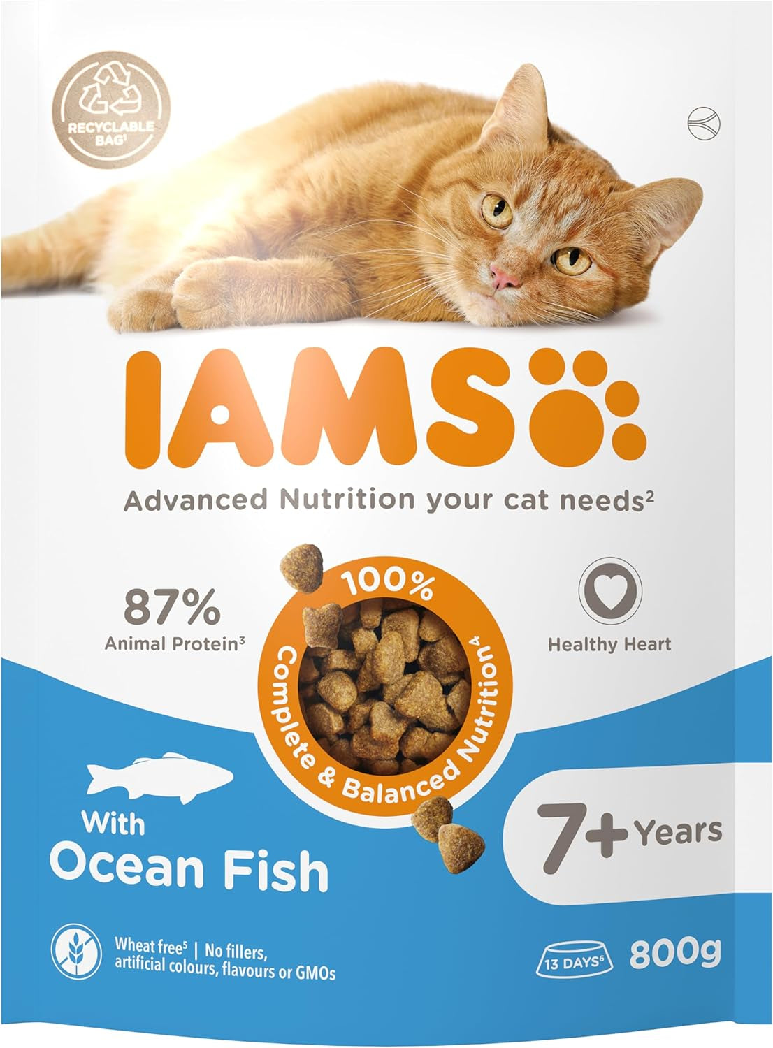 Complete Dry Cat Food for Senior 7+ Cats with Ocean Fish 800 G