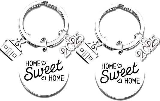 2Pcs 2025 New Home Gifts Housewarming Gifts for New Homeowners Key Ring Home Sweet Home Gifts for Couple New House Moving Keyring Presents for Family Friends