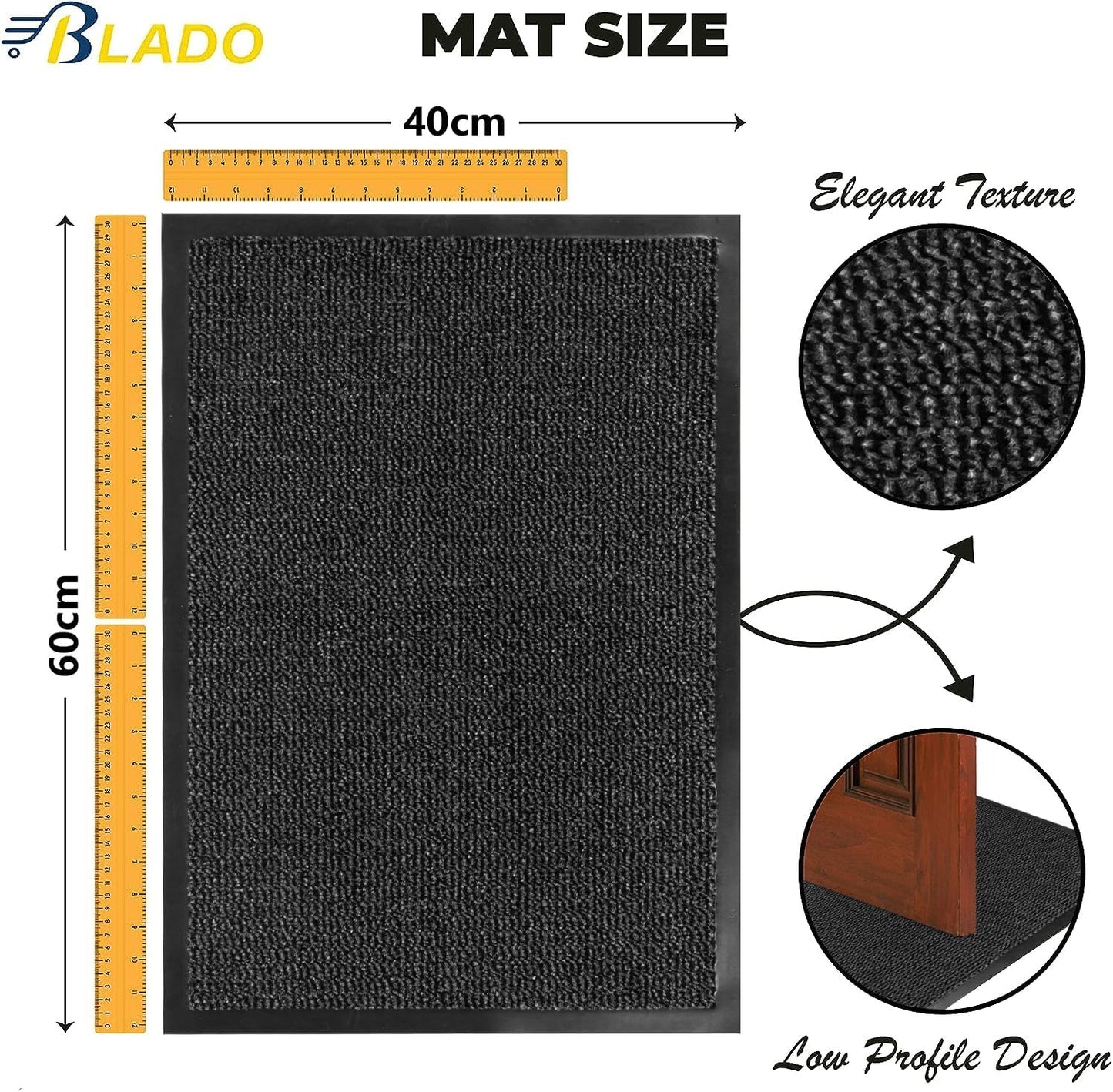 Washable Door Mats Indoor & Outdoor - Non-Slippery Heavy Duty - Stylish & Large Rubber - Perfect Dust Grabbing Doormats (Anthracite, 40Cm X 60Cm)