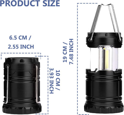 Camping Lights, 2 X Camping Lantern Battery Operated Portable LED Camping Lamp with Foldable Hook, Tent Lights Waterproof Outdoor Hanging Lamp for Emergency, Hiking, Camping, Black