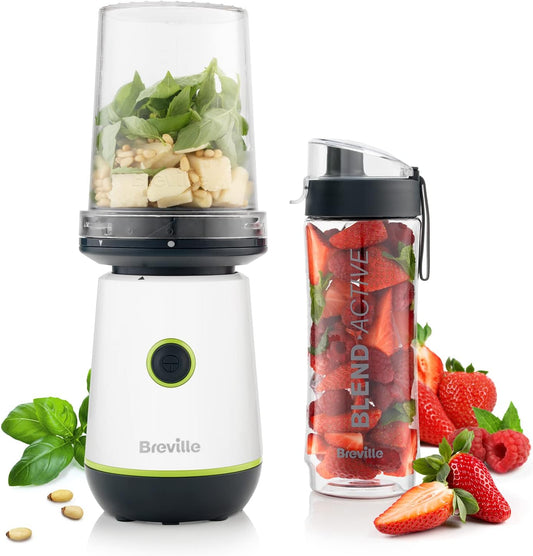 Blend Active Compact Food Processor and Smoothie Maker | 350W | Processor Bowl (450Ml) & Portable Blending Bottle (600Ml) | Leak Proof Lid | White & Green [VBL253]