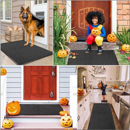 Washable Door Mats Indoor & Outdoor - Non-Slippery Heavy Duty - Stylish & Large Rubber - Perfect Dust Grabbing Doormats (Anthracite, 40Cm X 60Cm)
