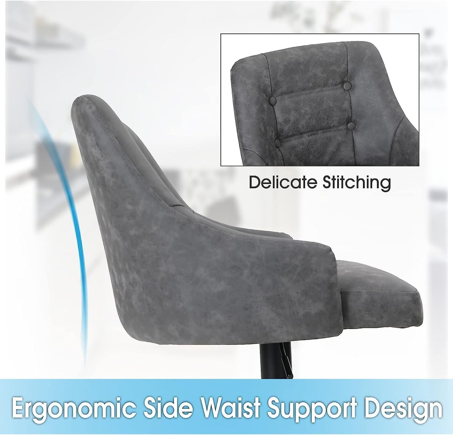 Height Adjustable Rotating Bar Stool, Bar Chair Counter Stool, PU Leather with Backrest and Footrest, Hugging Feeling Counter Stool for Kitchen, Cafe, Office