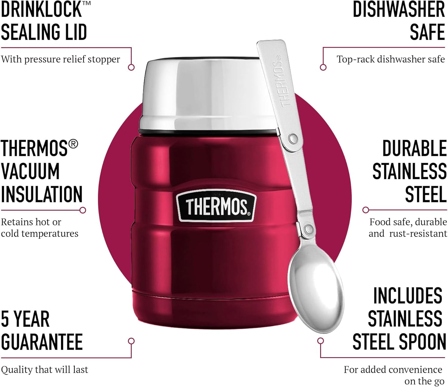 Stainless King Food Flask, 470Ml Capacity - Sleek Multi- Purpose Flask for Daily Food Prep - Durable Stainless Steel with Classic Red Finish - Ideal for On-The-Go Meals & Drinks