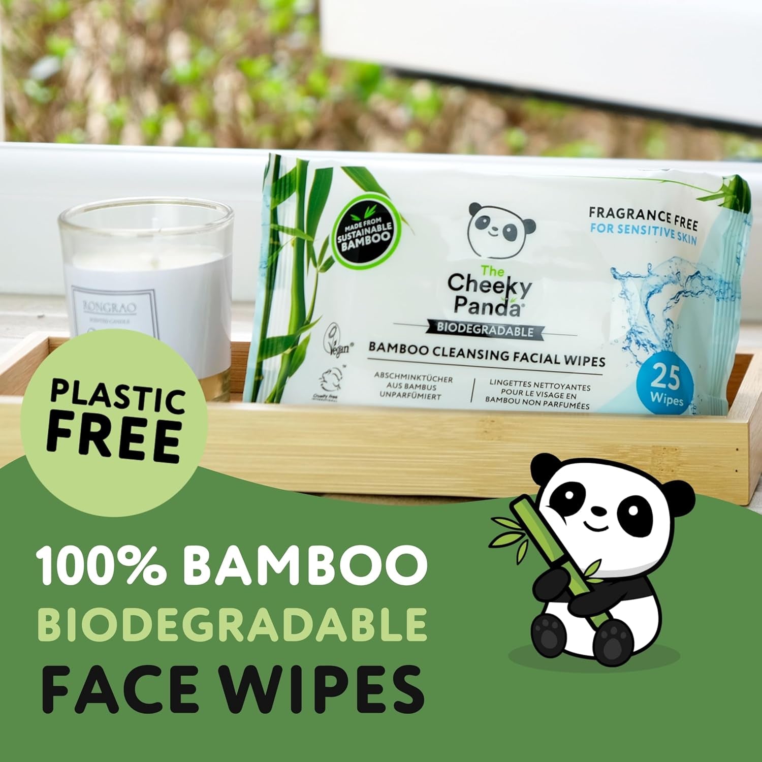 Bamboo Facial Make up Remover Wipes | Sustainable Face Wipes Eye Makeup Remover | Coconut Scented Pack of 25 Face Wipes | 99% Purified Water