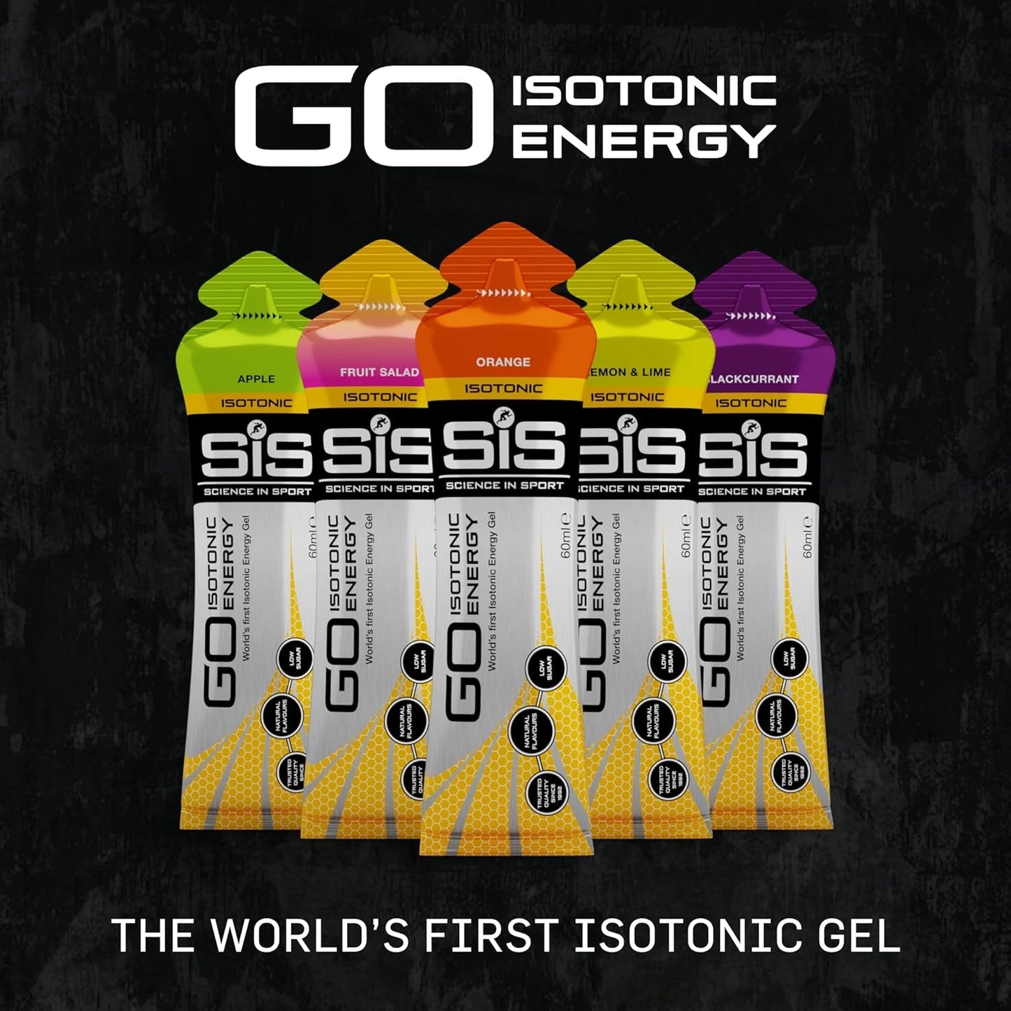 GO Isotonic Energy Gels, Running Gels with 22G Carbohydrates, Low Sugar, Variety Pack of Assorted Flavours, 60Ml per Serving (7 Pack)