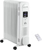 2500W Digital Display Oil Filled Radiator, 11 Fin Portable Electric Heater with Timer, Adjustable Thermostat, Three Heat Settings, Safety Cut Off, Remote, White