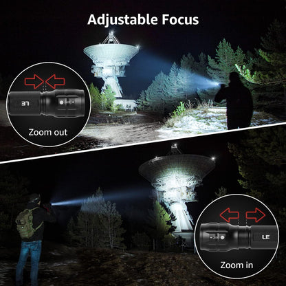 LE LED Torch Battery Powered, LE1000 Super Bright Hand Flashlight, Adjustable Focus, Water Resistant, Lightweight Small Torch for Power Cut, Camping, Dog Walking, Gift for Kids Men Dad Him Elderly