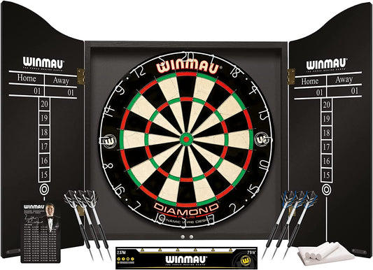Professional Dart Set Includes Diamond plus Bristle Dartboard - Black Cabinet - 2 Sets of Darts - Official Oche Line