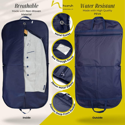 Hoesh UK - Navy 54" Waterproof Mens Suit Garment Protection Carrier Pack of 2,Suit Bag for Men, Travel Garment Bags, Suit Covers, Suit Carriers for Men