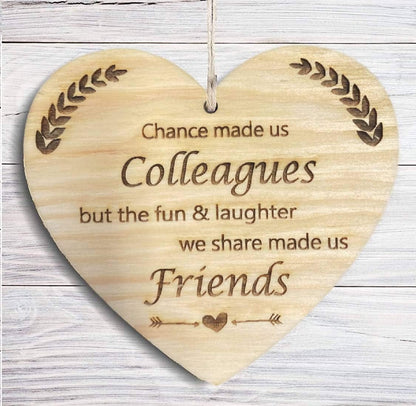Wooden Hanging Heart Colleague Gift Heart Wooden Sign Friendship Quote Gift for Collegue Office Friends FBA