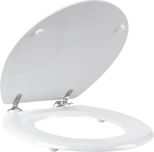 LA033758 White 18 Inch Tongue & Groove Wooden Toilet Seat, Stainless Steel Hinge, 36 X 42.8 Cm, Wood Bathroom Toilet Lid Cover, Quick & Easy to Fit, Fits Most Standard Size Toilets