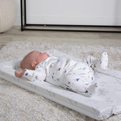 Changing Mat Tree Tops. Unisex Baby Changing Mat (74 X 48 X 3.5Cm) with Animal Pattern Design and Raised Padded Edges (White/Grey Zebra Design)