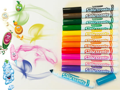 Silly Scents Broadline Washable Markers - Assorted Colours (Pack of 12) | Unique Sweet Scents & Colours! | Ideal for Kids Aged 3+