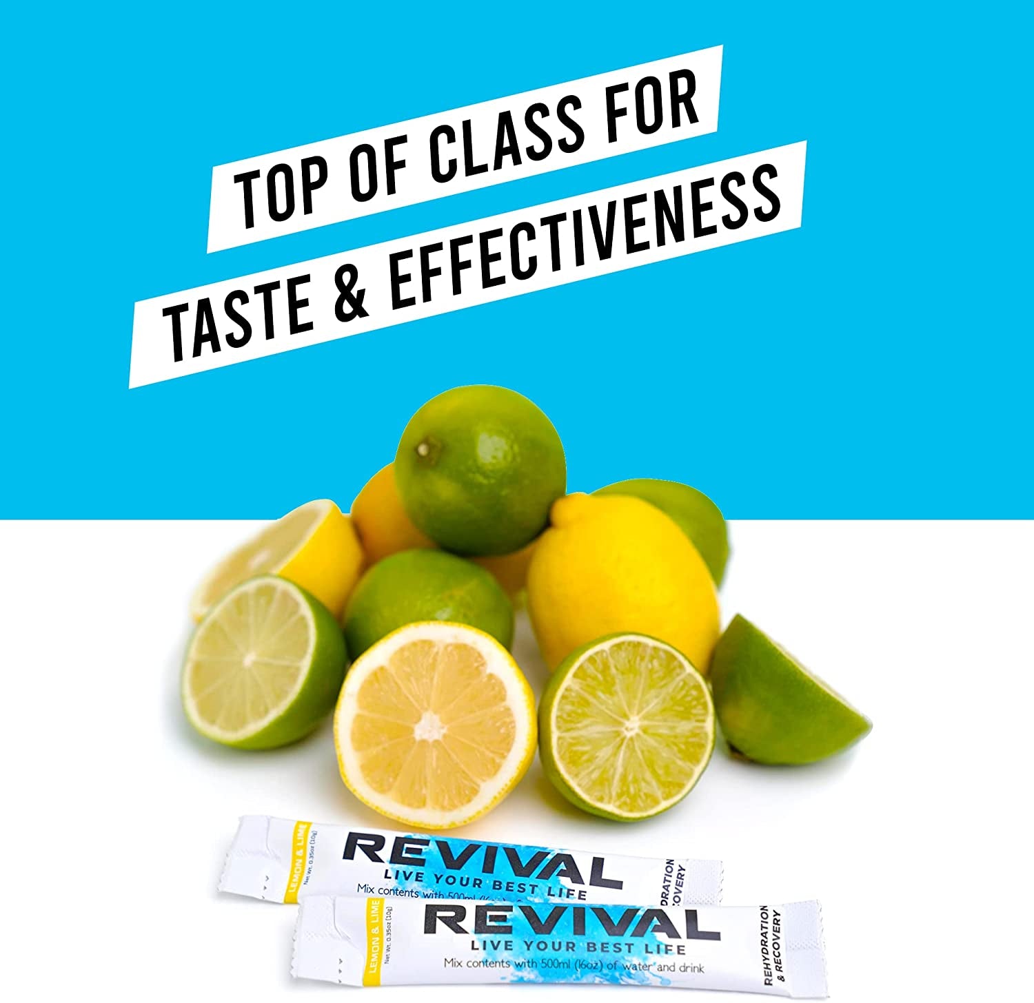 Revival Rapid Rehydration Electrolytes Powder - High Strength Vitamin C, B1, B3, B5, B12 Supplement Sachet Drink, Effervescent Electrolyte Hydration Tablets - 12 Pack Assorted Flavours