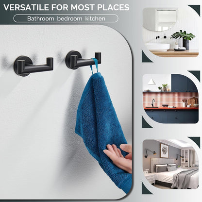 Double Door Hooks for Bathrooms, Matte Black Hooks for Kitchen Bathroom, SUS304 Stainless Steel Coat Hook, Heavy Duty Towels Holder for Hanging Towel, Coats,Sponges, Clothes, Wall Mount, 2 Packs