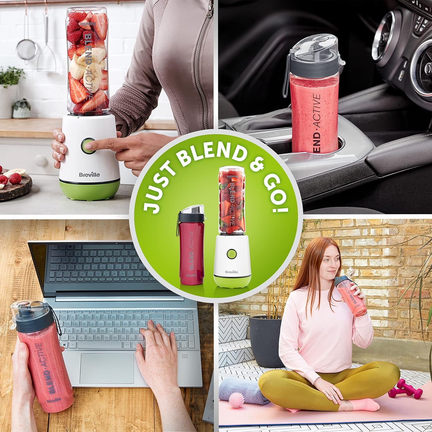 Blend Active Personal Blender & Smoothie Maker | 350W | 2 Portable Blend Active Bottles (600Ml) | Leak Proof Lids | White & Green [VBL246]