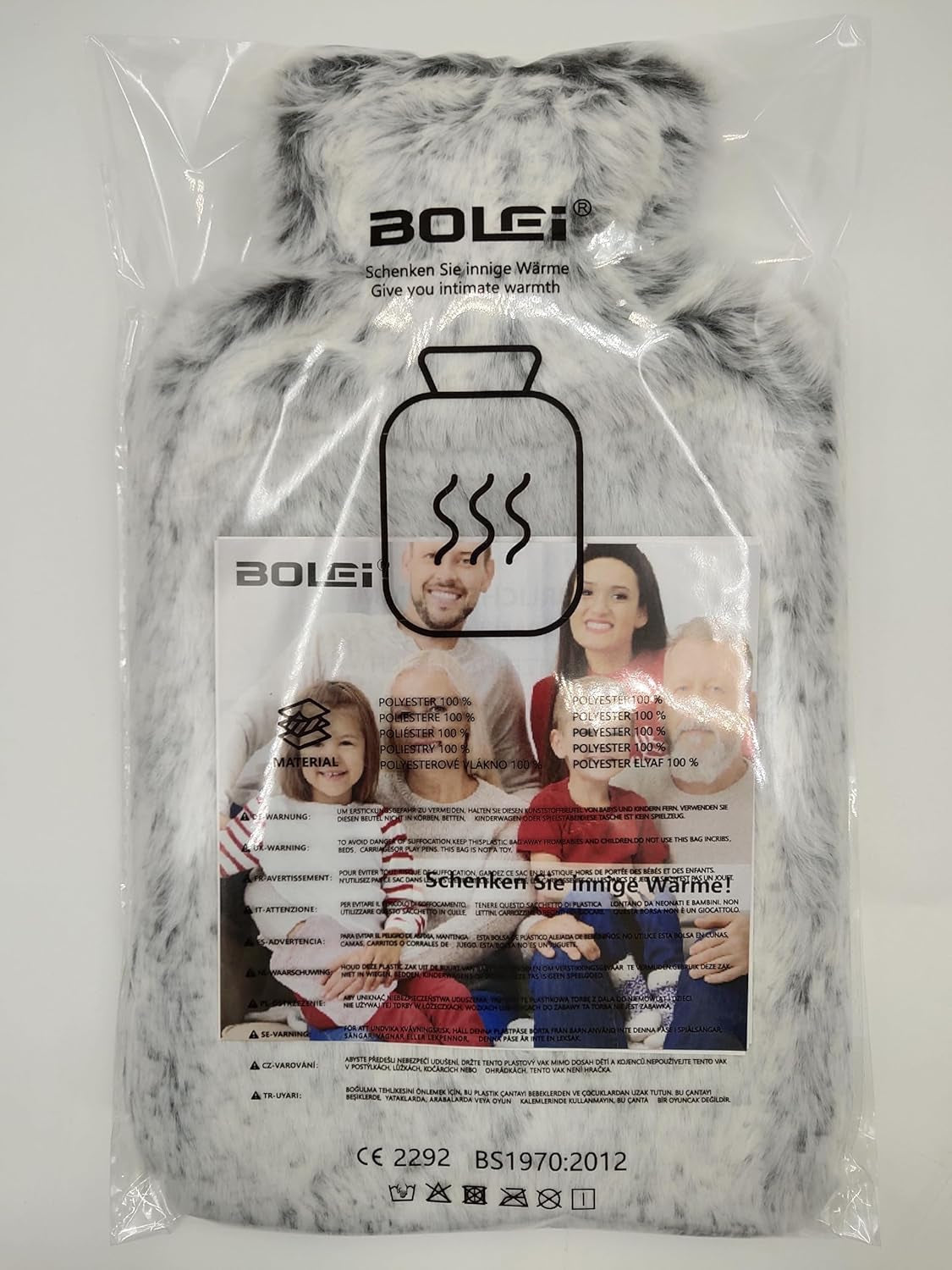 Hot Water Bottle with Luxury Cosy Faux Fur Cover,2L Leakproof Large Hot Water Bag for Neck,Shoulder,Hand Feet Warmer,Ideal for Women,Men(Grey)