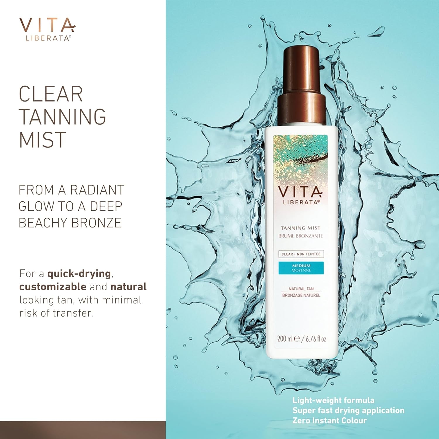 Self Tanning Mist - Medium - Untinted, Natural Looking Tan Designed for Face & Body, Quick Drying Formula, Formulated with Organic Glycerin & Cucumber Extract, 200Ml