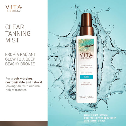 Self Tanning Mist - Medium - Untinted, Natural Looking Tan Designed for Face & Body, Quick Drying Formula, Formulated with Organic Glycerin & Cucumber Extract, 200Ml