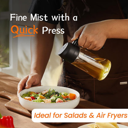 16Oz Olive Oil Spray Bottle - 2 in 1 Olive Oil Dispenser Bottle for Kitchen Accessories - Kitchen Gadgets, for Air Fryer - Black