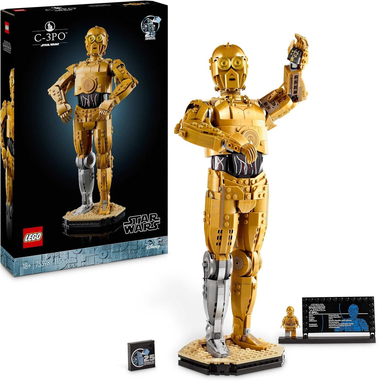 Star Wars C-3PO Droid Figure Building Set, Collectible Model Kit for Adults to Build with Character Minifigure and Display Stand, Nostalgic Gift Idea for Men, Women, Him, Her & Fans 75398