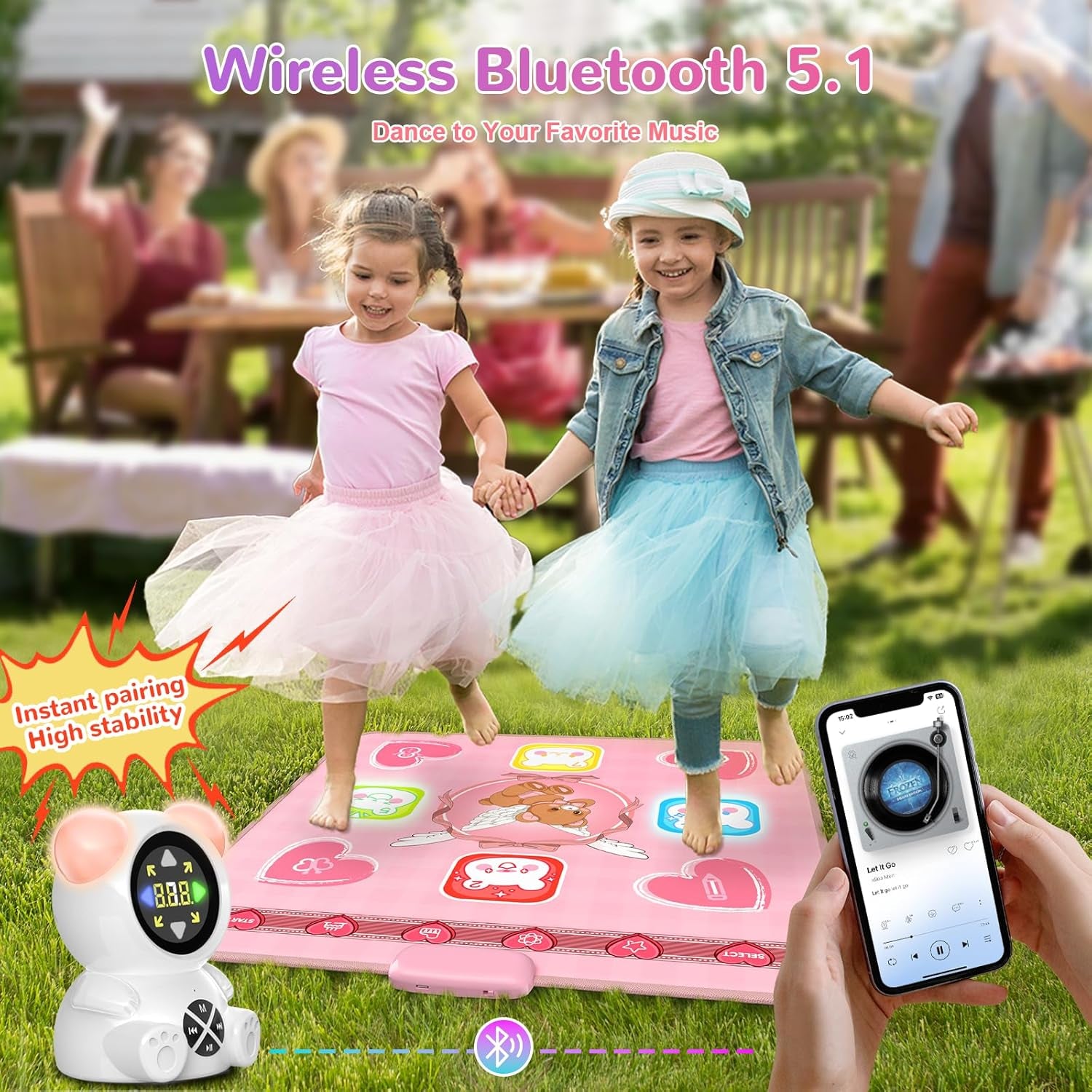 Rechargeable Dance Mat Toys for Girls, Light up Dance Pad with Wireless Bluetooth, 5 Game Modes, Adjustable Volume & LED Lights, Xmas B-Day Gifts for 3-12 Years Old Kids (Pink)