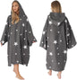 Star Hooded Poncho Towel Adult Oversized Bath Beach Swimming Pool Sea Absorbent Microfibre Quick Dry Changing Robe - Charcoal Grey White