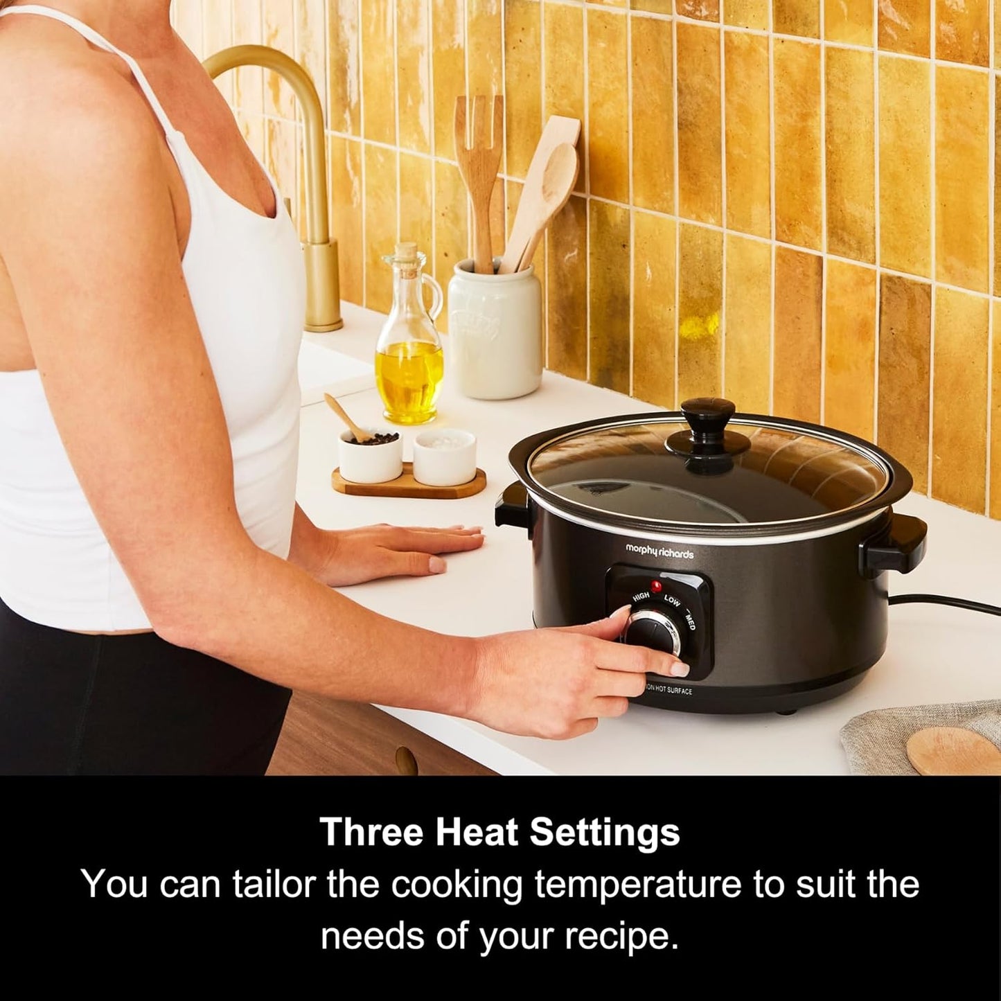 3.5L Sear & Stew Slow Cooker, Shatter Resistant Aluminium Pot, 3 Heat Settings, Hob Proof, Easy Clean, 163W, Black, 460012
