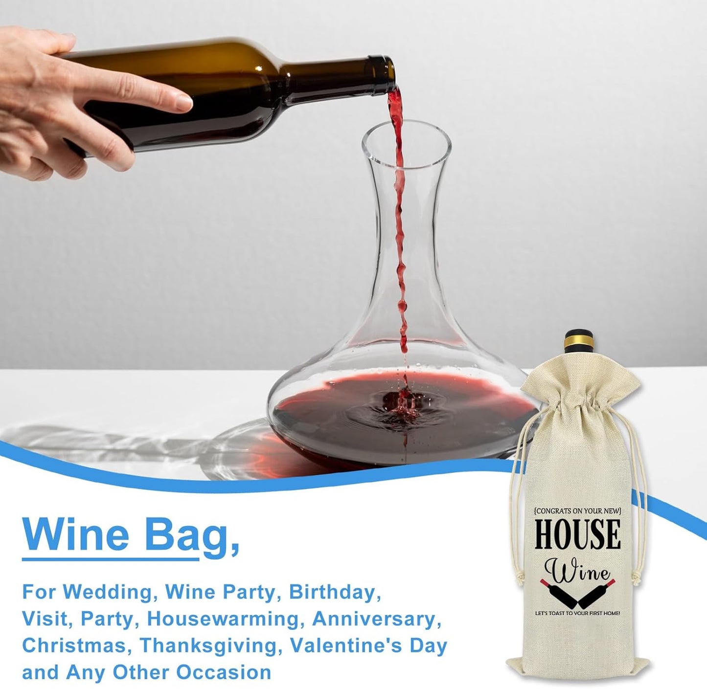 House Warming Gifts New Home Wine Bag Housewarming Gifts for New House First Home Gifts New Home Owners Gift Realtor Gift for Clients Couple Gift New Home Decorations Drawstring Burlap Wine Bottle Bag
