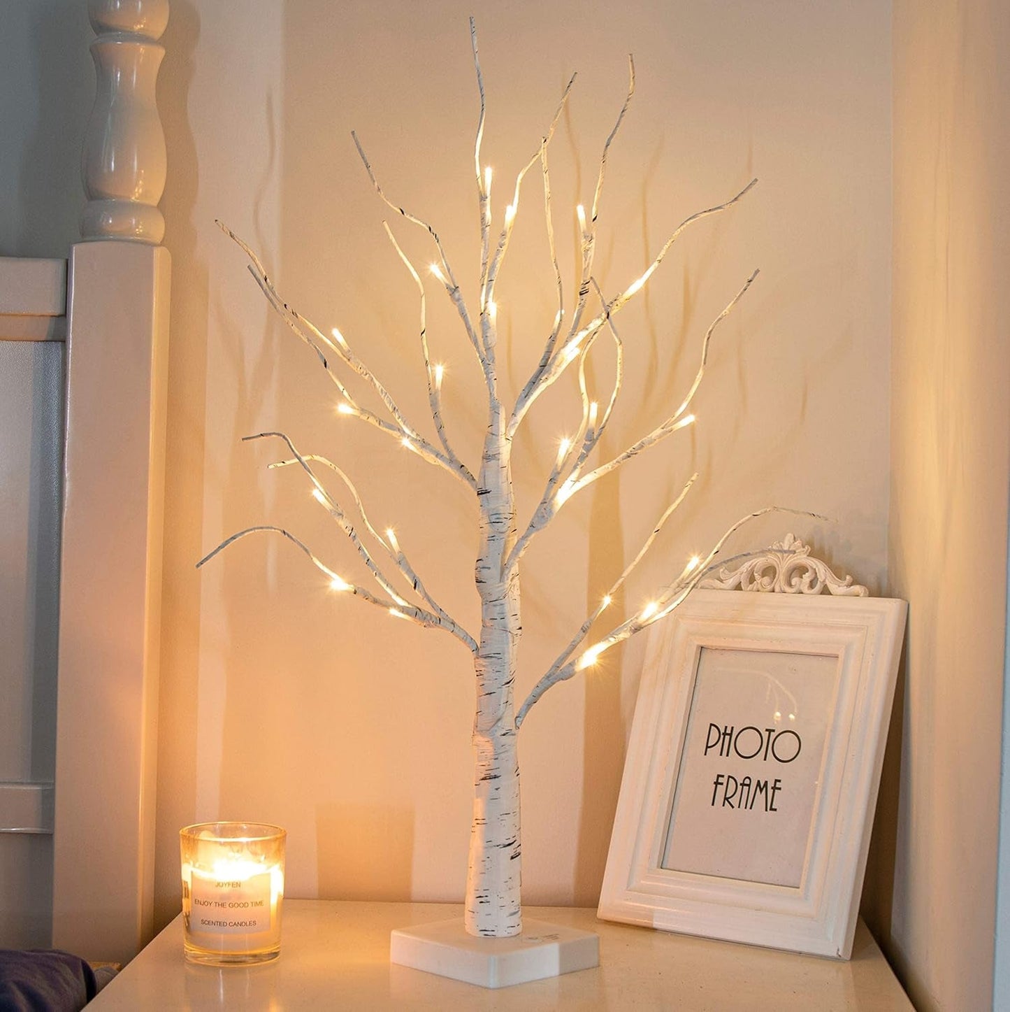 White Twig Christmas Tree with Lights 2FT Tabletop Birch Tree with 24 Warm White Leds Battery Operated LED Birch Tree for Home Party Wedding Easter Christmas Decoration