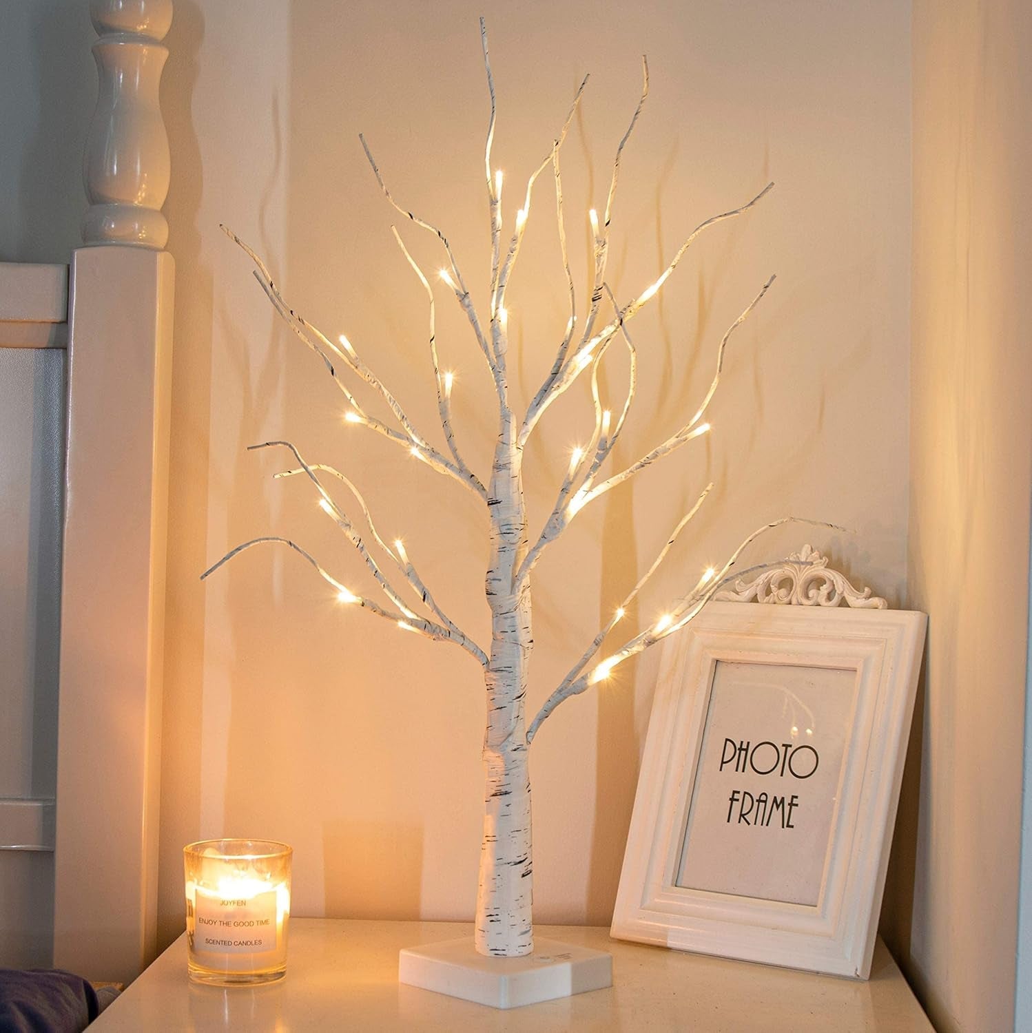 White Twig Christmas Tree with Lights 2FT Tabletop Birch Tree with 24 Warm White Leds Battery Operated LED Birch Tree for Home Party Wedding Easter Christmas Decoration