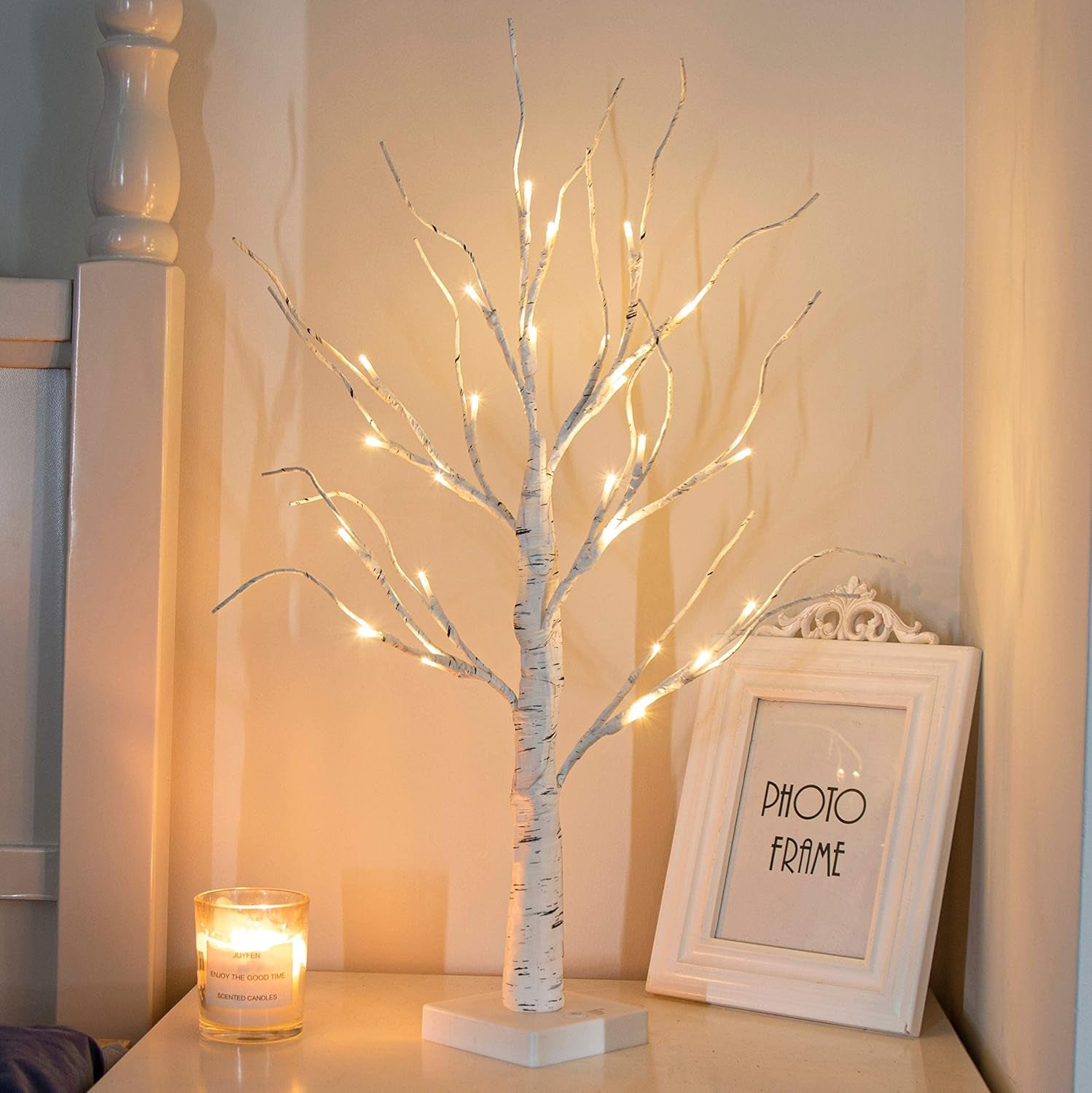 White Twig Christmas Tree with Lights 2FT Tabletop Birch Tree with 24 Warm White Leds Battery Operated LED Birch Tree for Home Party Wedding Easter Christmas Decoration